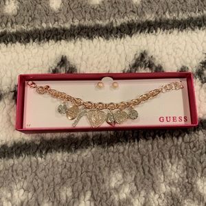 Guess Rose Gold Charm Bracelet + Earring Set